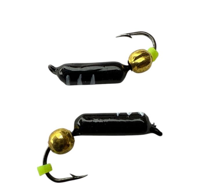 Мормишка Вольфрамова Володимирська Гвоздик - З кулькою золото - 3 мм - 0.7 г - Чорний з білими смужками - Арт.641