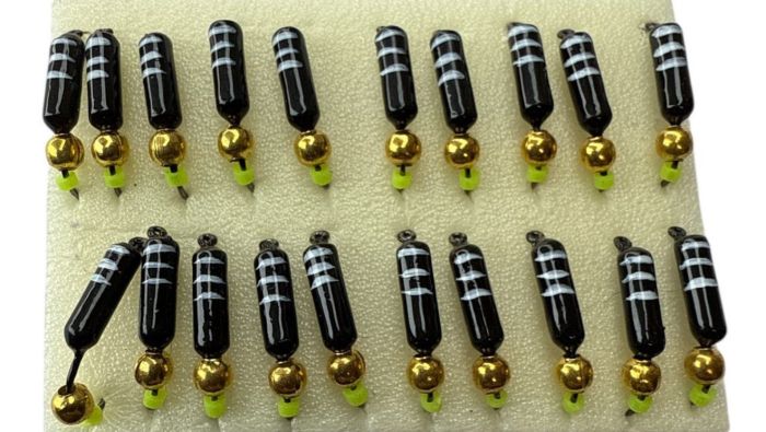 Мормишка Вольфрамова Володимирська Гвоздик - З кулькою золото - 3 мм - 0.7 г - Чорний з білими смужками - Арт.641