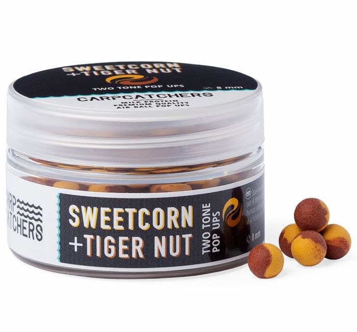 Бойли Carp Catchers Pop Ups - Ø8 мм - 75-77 шт/уп - Двоколірні - Yellow&Brown - Sweetcorn and Tiger nut