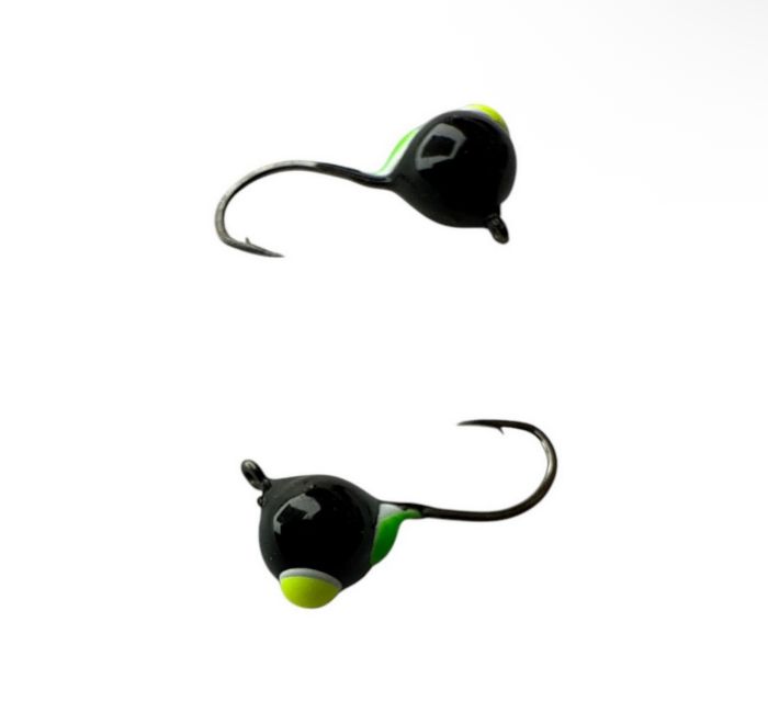 Мормишка Вольфрамова Володимирська Куля Гранений з кембриком - Фарбований - 4 мм - 0.6 г - Чорний з жовтою та зеленою точками - Арт.637