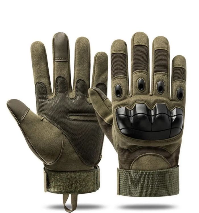 Рукавички тактичні - Закриті пальці - Посилений протектор - Карбонова вставка - Хакі