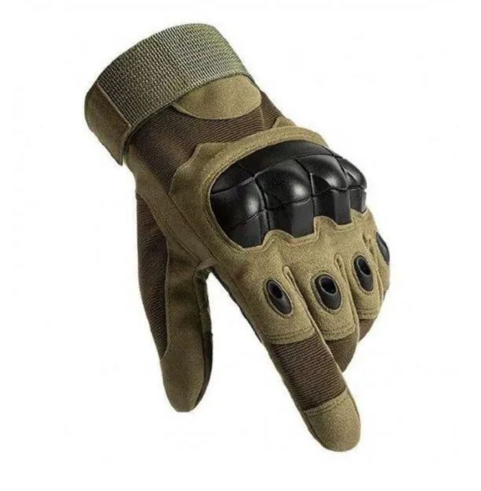 Рукавички тактичні - Закриті пальці - Посилений протектор - Карбонова вставка - Хакі