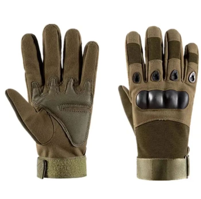 Рукавички тактичні - Закриті пальці - Посилений протектор - Карбонова вставка - Хакі