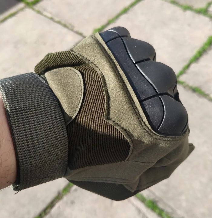 Рукавички тактичні - Закриті пальці - Посилений протектор - Карбонова вставка - Хакі