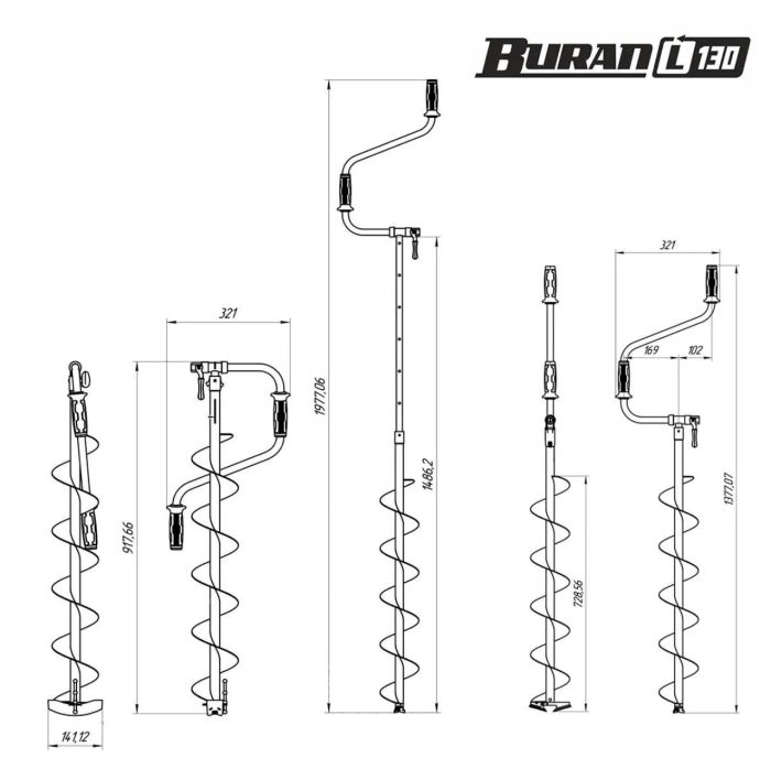 Льодобур Тонар BURAN 130L (ліве обертання, цільнотягнутий шнек)