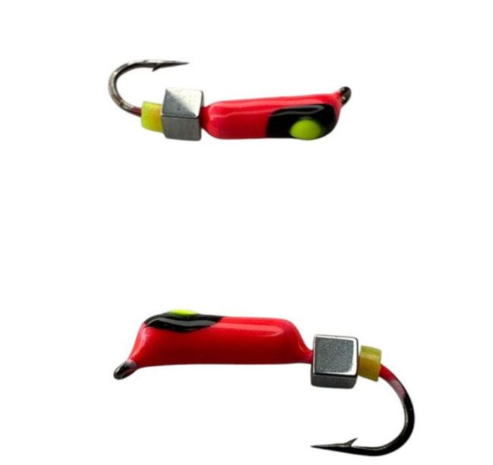 Мормишка Вольфрамова Володимирська Гвоздик - З кубиком срібло - 2.5 мм - 0.5 г - Червоний з чорно-жовтою точкою - Арт.591