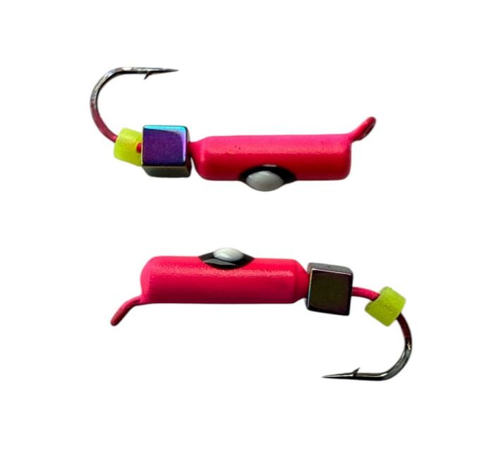 Мормишка Вольфрамова Володимирська Гвоздик - З кубиком хамелеон - 2.5 мм - 0.5 г - Рожевий з біло-чорною точкою - Арт.639