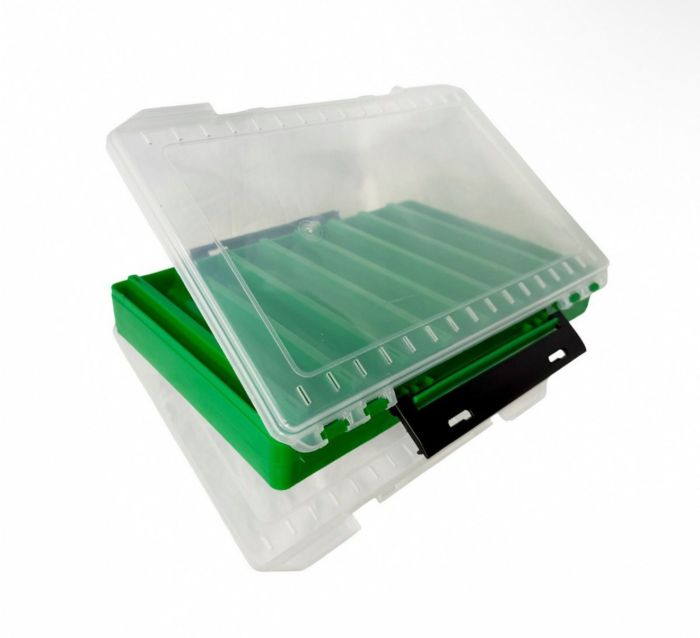 Коробка для воблерів - Двостороння - 16 осередків - 30x21x5 см - Поліпропілен - Зелена
