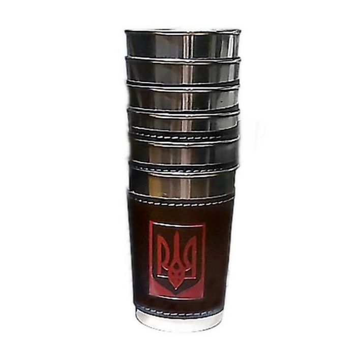 Набір склянок із нержавіючої сталі обтягнутих шкірою Україна JB-02 - 6 шт. x 180 мл - У шкіряному чохлі - Китай