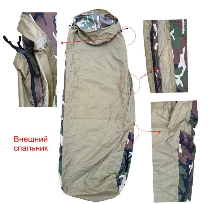 Спальник "Кіборг New 2025" ЗСУ - Спальний мішок 3в1 - Камуфляж/Зелений/Чорний - Для всіх сезонів