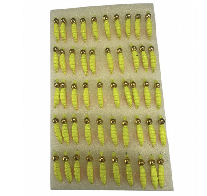 Мормишка Вольфрамова "Латишка" Личинка опариша - З кулькою золото - Ø2,6 мм - 0,6 г - Салатово-червоний - Латвія