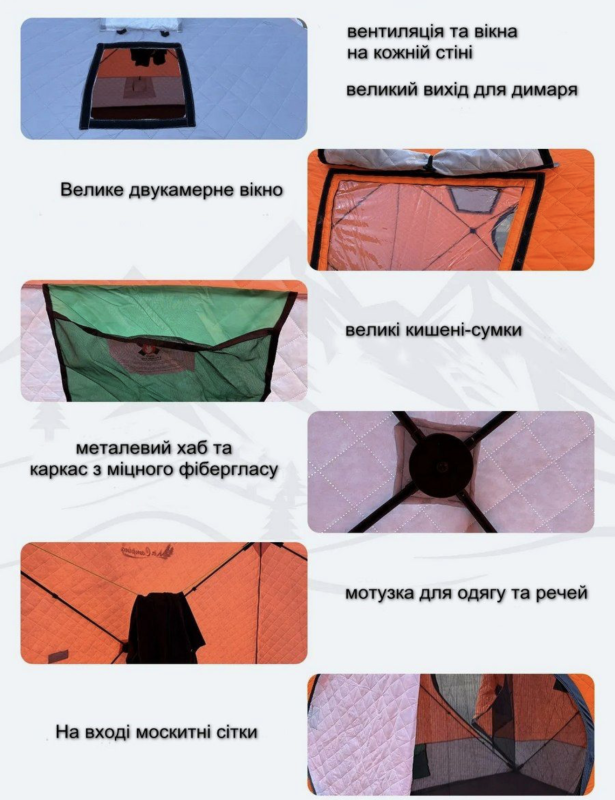 Намет-куб зимовий тришаровий утеплений Mircamping 2017А (Компакт) - 4-х місний - Мобільна лазня - З підлогою