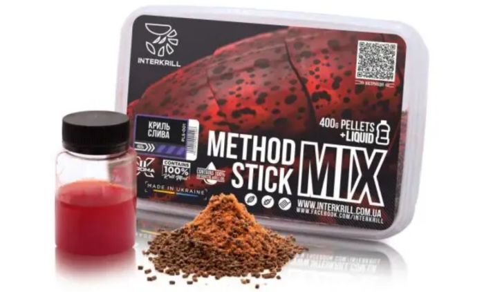 Пеллетс Interkrill Method Stick Mix 400 г + Ліквід Кріль-Слива 50 г