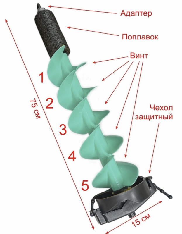Шнек Fishing ROI для льодобуру IceHorn під шуруповерт - 150 мм - Праве обертання - Пластик - Зелений